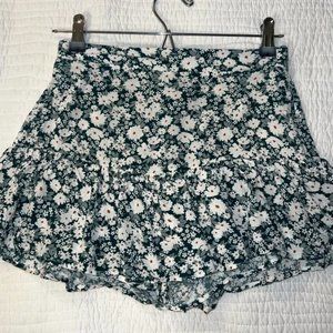 Forever 21 High Waisted Floral Green/Teal Flowy Skort